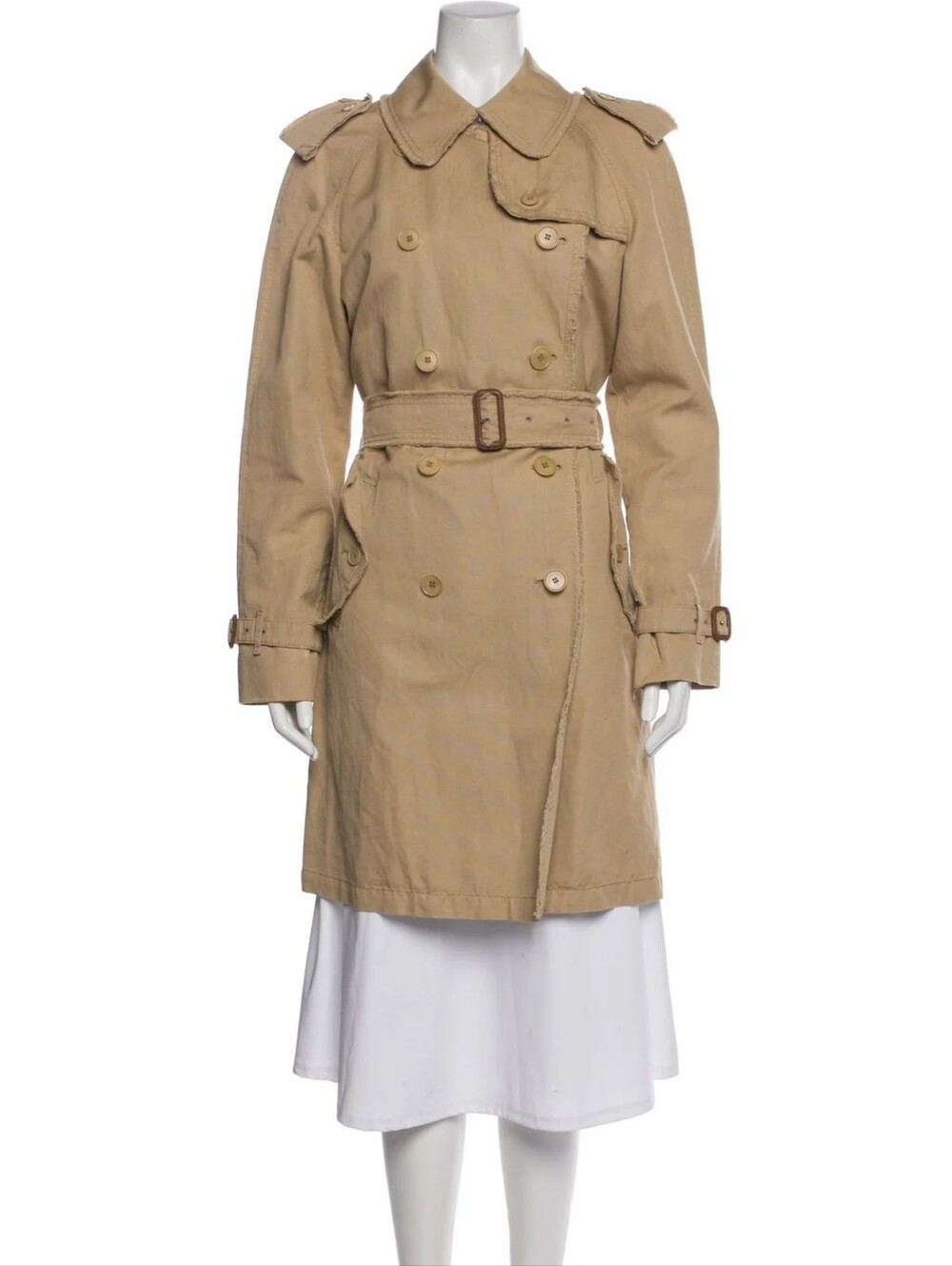Authentic Burberry Ladies Tan Double-Breasted Trench Coat with Belt - Size M